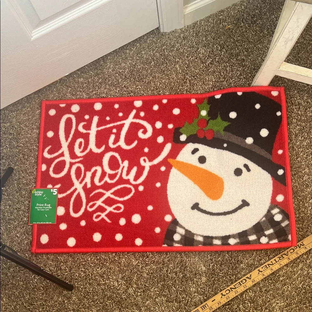 Festive Snowman Doormat - Red and White